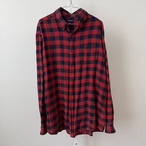 Croft & Barrow sz L Men Red Black Buffalo Plaid Cotton Flannel Button Down Shirt